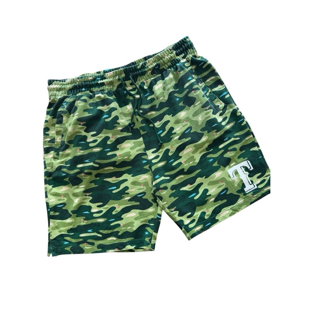 New Era MLB Texas Rangers Green Camo Golf Course Print Shorts 2XL